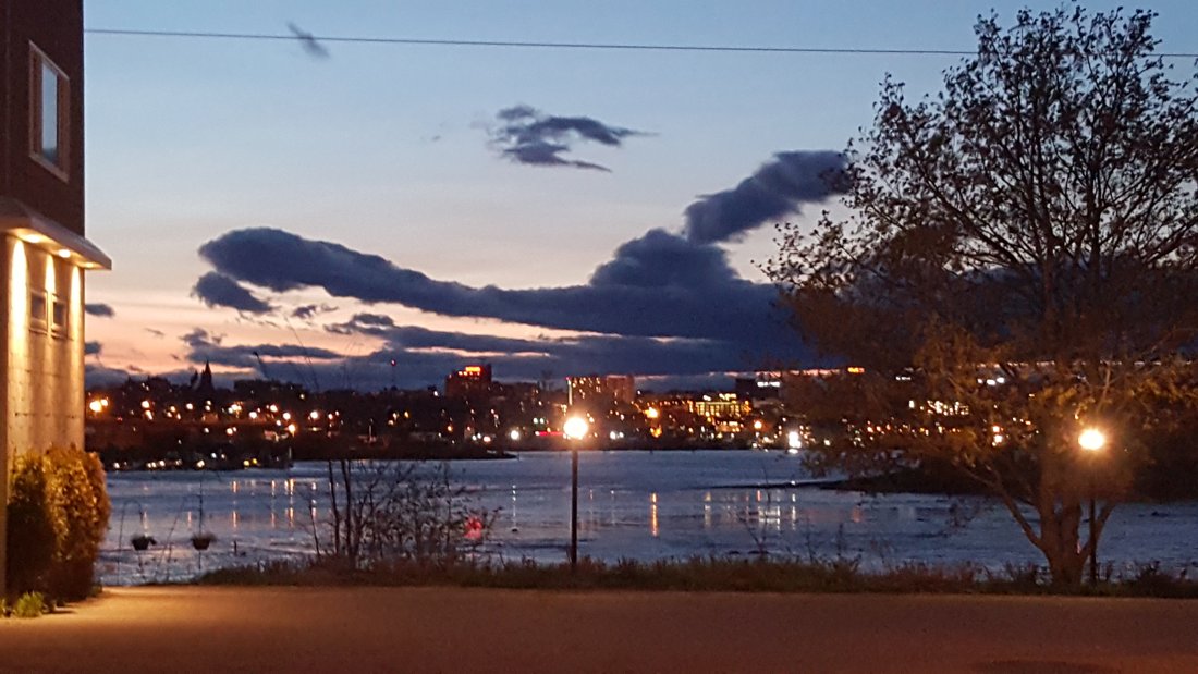 Waterfront property at sunset